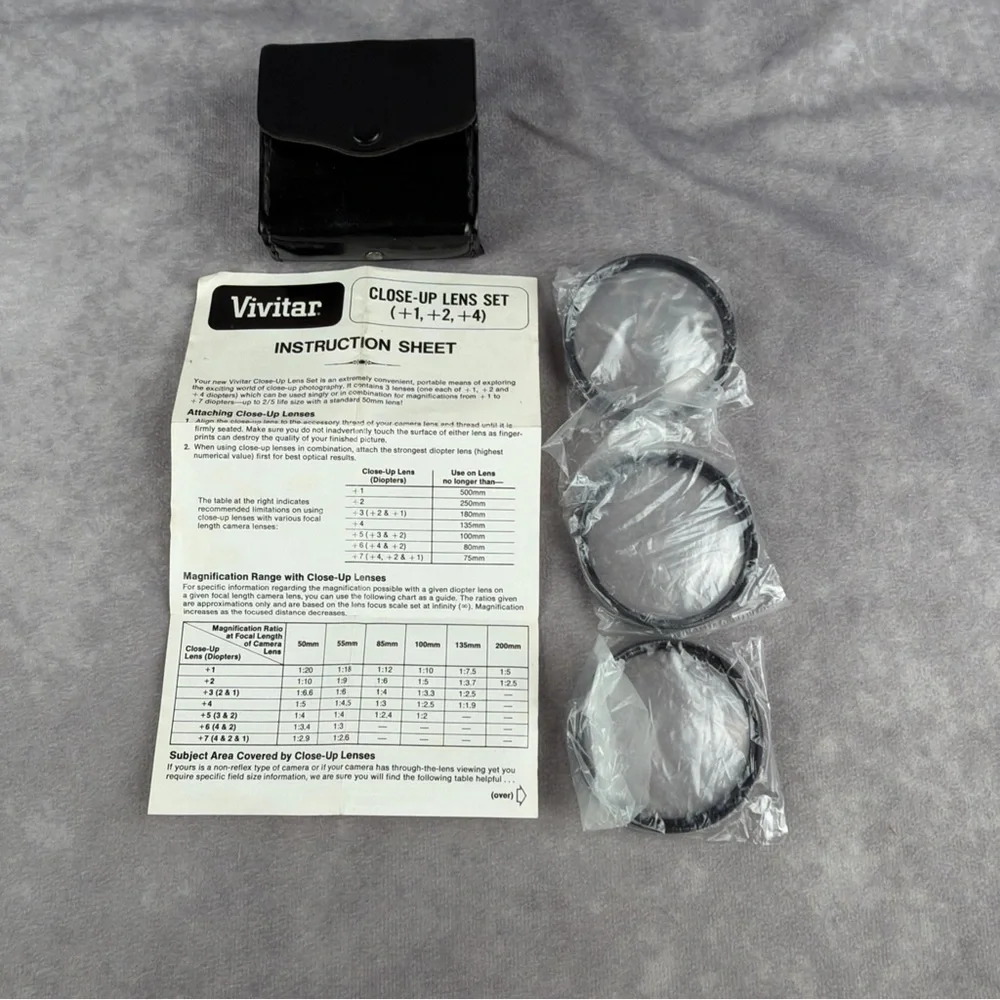 Vivitar 58mm Close-Up Lens Set +1 +2 +4 Macro Filters w/ Case & Instructions